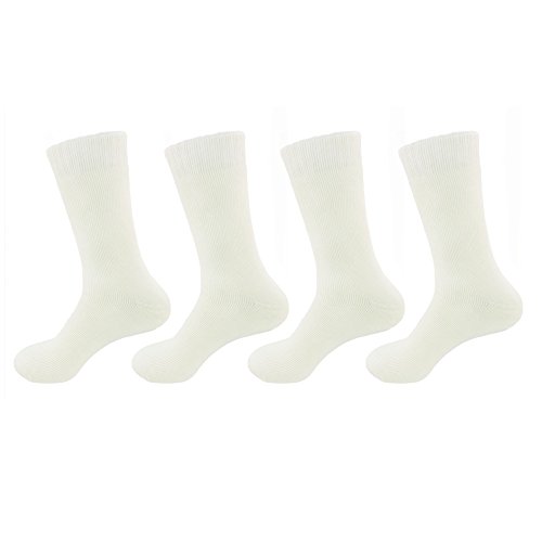 Bamboomn Men's Large Rayon From Bamboo Fiber Extra Thick Crew Thermal Heavy Duty Hiking Work Winter Socks - White - 4Prs, Size 10-14 #TOP8
