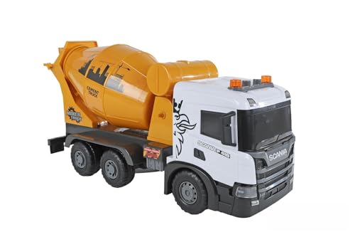 Kids Globe 2Play Scania 510420 Bétonnière (Jaune, avec lumière et Son, entraînement à Friction, Tambour à béton Rotatif, 56 x 20 x 30 cm, véhicule pour Enfant, véhicule pour Jouer, Camion Mixte)