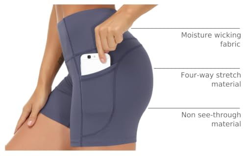 Image of THE GYM PEOPLE High Waist Yoga Shorts for Women's Tummy Control Fitness Athletic Workout Running Shorts with Deep Pockets