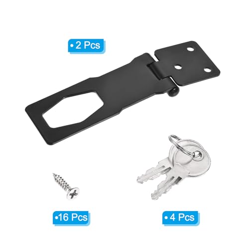Image of PATIKIL Keyed Hasp Locks, 2 Pack 4 Inch Twist Knob Locking Hasp Zinc Alloy Safety Hasp Latches with Keys Keyed Alike for Cabinet Small Door, Black