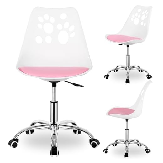 SPRINGOS Sedia da scrivania per bambini, colore bianco e rosa, regolabile in altezza da 6 anni, sedia girevole ergonomica con ruote e imbottitura