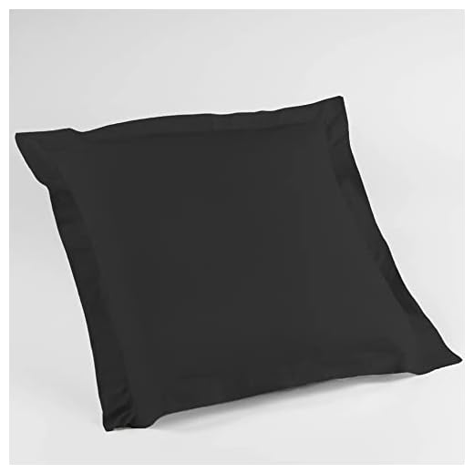 Douceur d'Intérieur 1640685 Taie d'Oreillers Volant Plat Uni Coton + Point Bourdon 57 Fils Charbon 63 x 63 cm