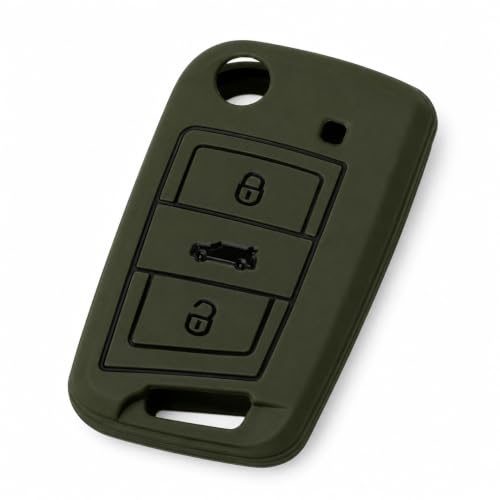 Image of JVCV Soft TPU Cover Compatible with Skoda Kushaq Taigun Tiguan Virtus Octavia Kodiaq Superb Folding Key | Scratch-Resistant Protective Case (Matte Green)