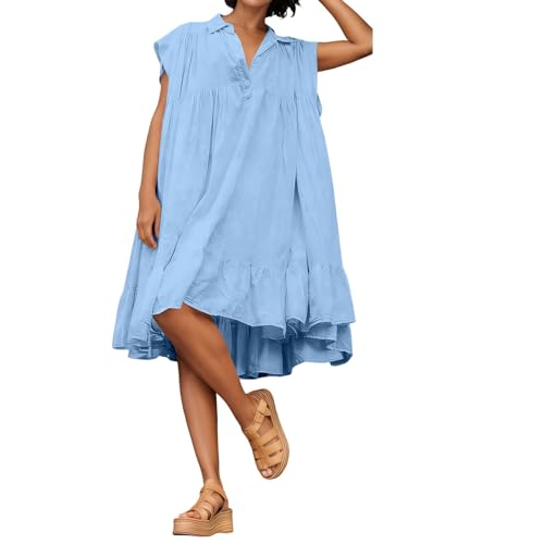 Robe d'été plissée pour femme confortable avec manches courtes midi