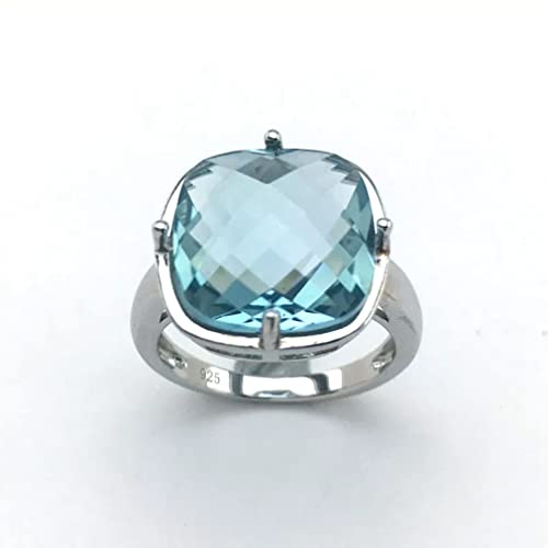 Bague en topaze bleu ciel et argent sterling 925 massif avec gemme naturelle de 12 mm