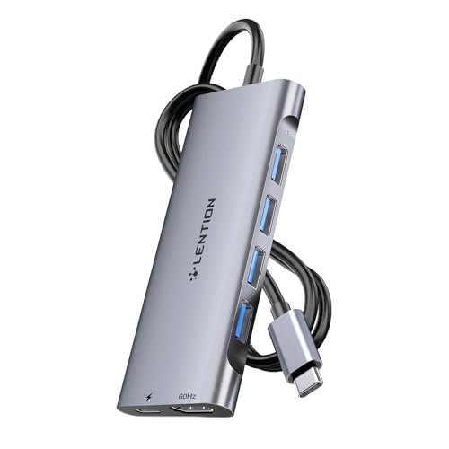 6-in-1 Hub USB C con Cavo Lungo 3,3FT, HDMI 4K@60Hz, 4 USB 3.0, PD 100W Ricarica di Tipo C, Adattatore per MacBook Pro/Air 2026-2016, Nuovo MacBook Neo, iPhone 17/16/15 Serie (C35H-1M, Grigio)