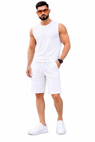 Image of Mack Jonney Men's Cotton Tracksuit | Self Print Stylish Tracksuit with Shorts | Comfortable All-Season Activewear-S246