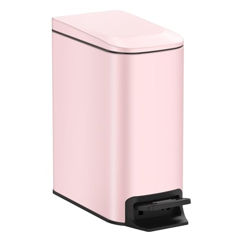 TIPGO Slim Trash Can with Lid, 6L, Pink