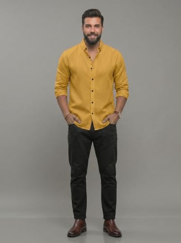Image of NexaFlair Men's Regular Fit Solid Pattern Laffer Cotton Shirt with Long Sleeve Collared Neck Standard Length and Button Down Closure Type | Mens Casual Shirts | Man's Formal Shirts