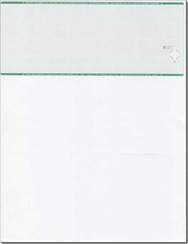 Blank Computer Checks on Top - Business Voucher Check Stock Paper Compatible with QB Accounting Software, Green (500)