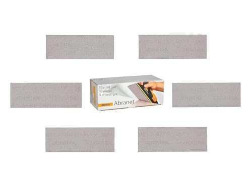 Mirka Abranet net sandpaper strips 70 x 198 mm Hook & loop/Mix-pack 5 of each grit 80, 120, 180, 240, 320, 400/30 pcs/for sanding wood, walls, metal, stainless steel, filler, varnish, plastic