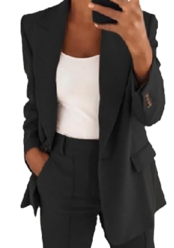 Traje Cardigan para Mujer, Blazer De Moda, Traje Delgado De Color Sólido, Traje De Solapa Casual Negro M