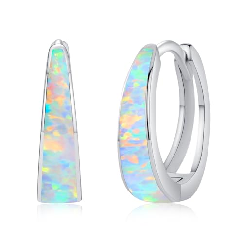 Opal Earrings for Women 925 Sterling Silver Opal Hoop Huggie Earrings Hypoallergenic Cartilage Hoops Earrings Jewelry Gifts for Mother's Day