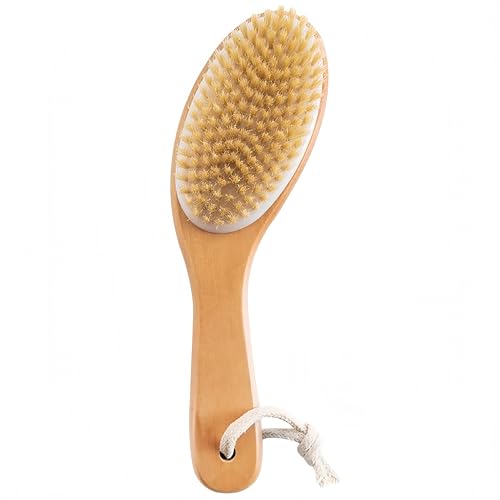 Dry Brushing Body Brush with Contoured Wooden Handle,Natural Bris...