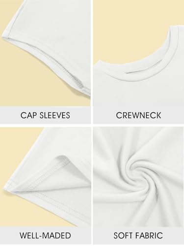 Image of Imily Bela Girls Short Sleeve T Shirts Crew Neck Cap Sleeve Tank Tops Casual Loose Summer Shirt Kids 5-14 Years