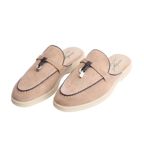 Image of XOBZJH Designer Women's Mules Flat Heel - Suede Leather Flats with Tassel Detail, Comfortable Slip-On Backless Loafers,Casual & Work Shoes