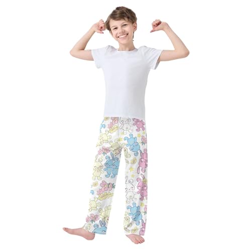 ZZXXB Lovely Bunny and Stars Boys Long Pants Soft Trousers Elastic Waist Kids Lounge Bottoms with Pockets S-XL2