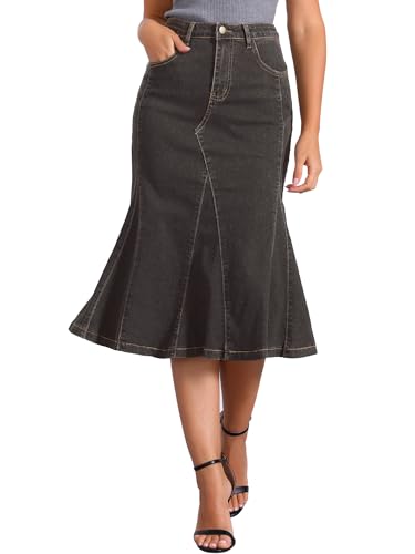 Allegra K Casual Denim Skirt for Women's High Waisted A-Line Flared Midi Skirts