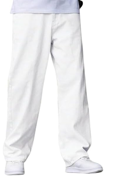 Men's White Wide Leg Jeans, Baggy Fit, Casual Style, Relaxed Denim Trousers-picture-18