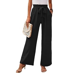 Heymoments Wide Leg Women Pants Lightweiht Waisted Adjustable Tie Knot Loose Comfy Casual Trousers with Pocket S-2XL