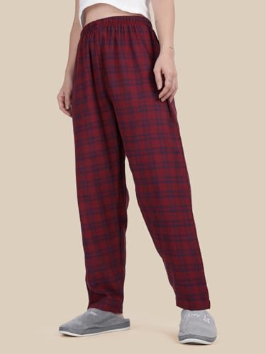Image of KRYPTIC Women's 100% Pure Cotton Woven Pyjama | Mid Rise Relaxed Fit Full Length Nightwear Pant with Elasticated Drawstring Waistband & Side Pocket | Comfortable Lounge, Sleepwear & Casual Bottom Wear