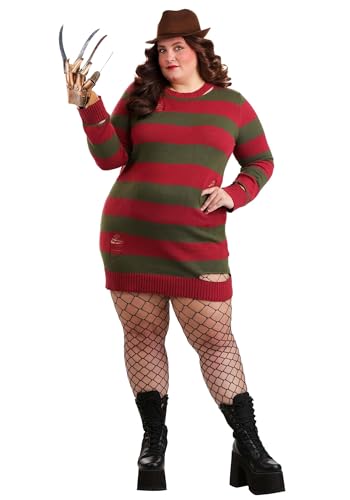 Plus Size Freddy Krueger Dress Costume for Women, Striped Sweater Dress for Horror Movie Cosplay & Halloween 3X