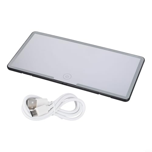 Yhenlovtt Espejo de maquillaje LED HD de tres modos con placa de visera solar, pantalla táctil regulable para todos los vehículos, 24,5 x 12 x 0,8 cm, blanco/negro (negro)