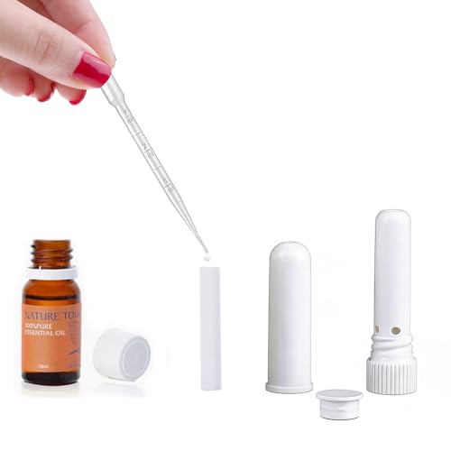 ZIOJOVK 100PCS Essenial Oil Aromatherapy Blank Nasal Inhtaler Tubes (Includes 100 inhalers+110 unscented Wicks+5 Plastic Droppers+2Plastic Tweezers)