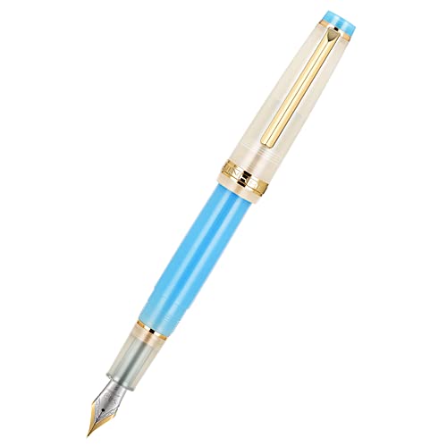 JINHAO 82 Resin Fountain Pen Iridium F Nib with Converter, Golden Clip Writing Pen (Blue-White)