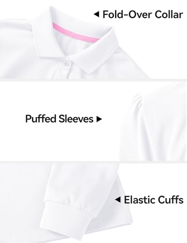 KEREDA Long Sleeve Uniform Shirts for Girls Cotton School Polo Shirts with Button for Kids2