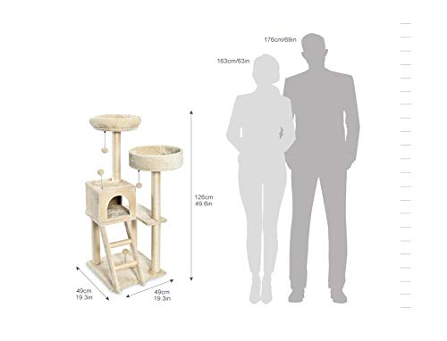 Miniatura 7 de Amazon Basics Rascador para Gatos, Tamaño Grande, con Dos Plataformas y Caseta, 127 cm de Altura, Varios Niveles, Color Beige