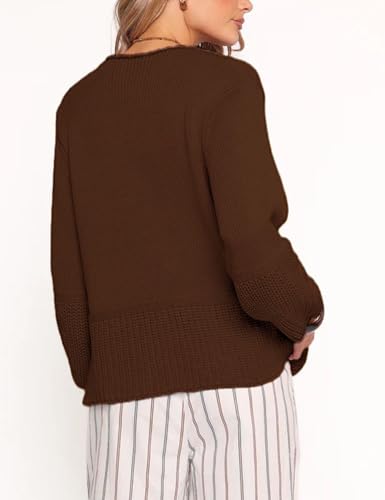 Women’s V Neck Knitted Cardigan Long Balloon Sleeve Button Down Front Sweater Casual Contrast Knitwear4