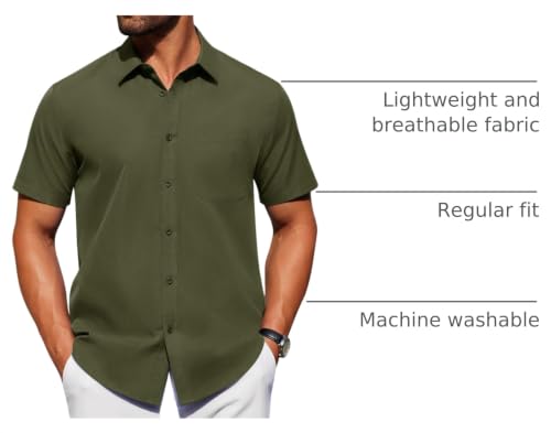 Image of Alimens & Gentle Men's Short Sleeve Dress Shirts Wrinkle Free Untucked Casual Button Down Shirt