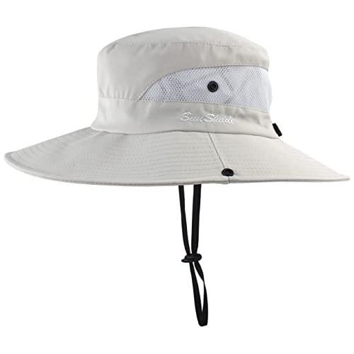 Womens Summer Sun Hat Outdoor Uv Protection Foldable Wide Brim Bucket Ponytail Hats Beach Safari Fishing Cap Pure Beige #TOP1