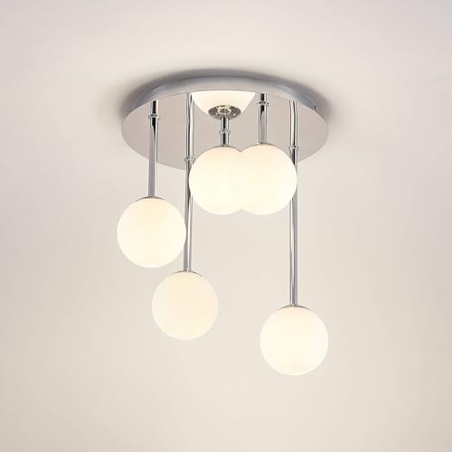 Plafonnier en argent métal Chrissy au design moderne et raffiné à 5 lampes - 7
