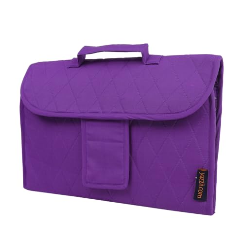 Image of Yazzii Trifold Craft Project Case - Craft Organizer, Travel Tote Bag with Clear Pockets & Handle - Crafts, Crochet, Sewing Accessories - Purple