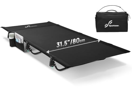 Sportneer Lit de camping : lit de couchage compact extra large de 80 cm avec poche latérale – Lit pliant léger pour le camping, les voyages, la journée de la tente,...