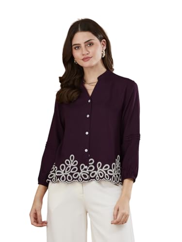 Image of J TURRITOPSIS Women's Rayon Stylish Embroidered Shirt
