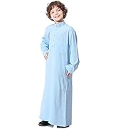 ODIZLI Arabic Thobe Muslim Thobe Long Sleeve Kaftan Crew Collar Robe with Zipper for Boy Solid Co...