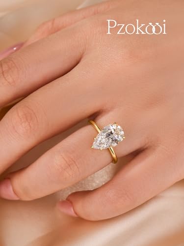 4.0ct Elongated Pear Shaped Engagement Ring for Women,925 Sterling Silver Simulated Diamond Solitaire Promise Ring for Wedding,Travel,Daily4