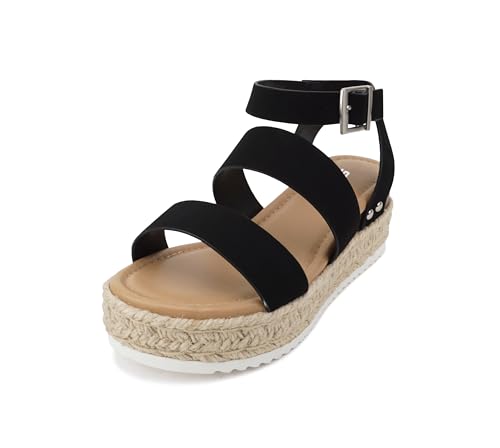 Image of Soda Top Shoe Bryce Open Toe Buckle Ankle Strap Espadrilles Flatform Wedge Casual Sanda