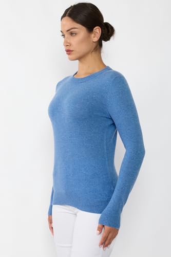 Image of JENNIE LIU Women's 100% Pure Cashmere Crew Neck Sweater, Tight Knit Cozy Soft Hand Washable Long Sleeve Pullover