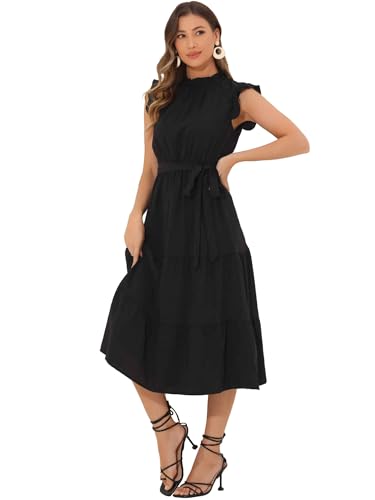 Image of Allegra K Midi Dresses for Women's Ruffled Sleeve Mock Neck Casual Dress