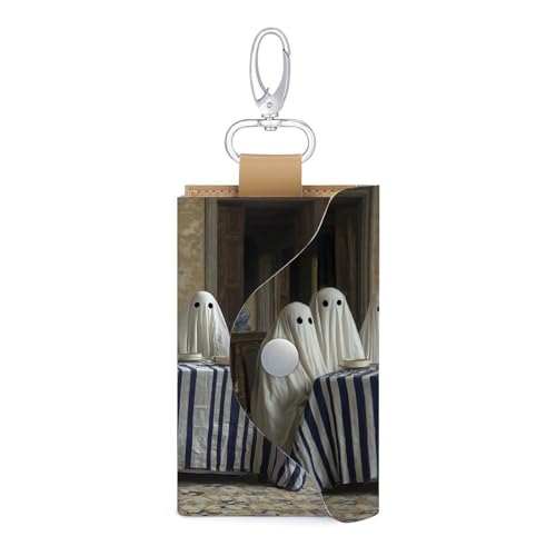 Nine Ghosts at The Long Rectangular Table Key Holder Bag PU Leather ID Card Holder Keychains Case Cover for Men Women