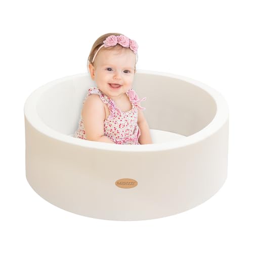 Image of HARBOLLE Baby Ball Pit 27.6" Soft Round Memory Foam Ball Pits NOT Included Balls Indoor Outdoor Playpen for Babies Toddlers Kids Great Gift for Girls Boys, White
