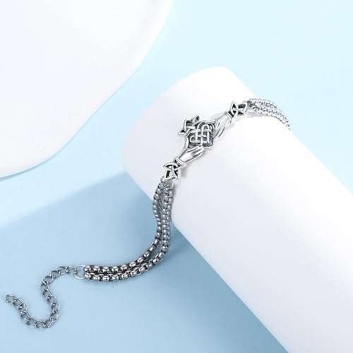 CUOKA MIRACLE Claddagh Bracelet for Men, Sterling Silver Irish Jewelry Couple Claddagh Heart Bracelets Birthday Jewelry Gift Adjustable Link Lucky Charm Bracelets2