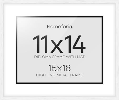 Image of Homeforia 15x18 Diploma White Wood Frame, High End Oak 15 x 18 Certificate Frames with Mat 11 x 14, 15by15 Document Frame Matted to 11by14, Graduation Wooden Frames, Tempered Glass, Wall Kit, Set of 1
