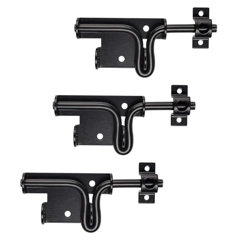 Image of Slide Bolt Gate Latch for Wooden Fence Outdoor Gate Latch Lock with Padlock Hole, Heavy Duty Sliding Fence Door Lock, Black Barrel Bolt Latches for Wood Vinyl Fence,Gate Hardware for Barn Shed,3 Pack