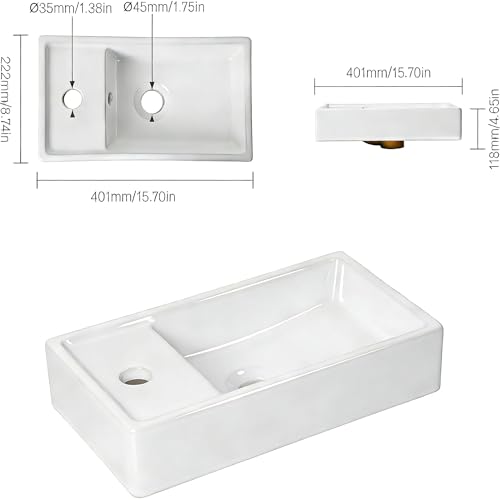 NUESTRA VIDA Lavabo de Cerámica para Baño de Invitados 40x22 cm - Compacto con Rebosadero y Estructura Metálica Negra Mate - Ideal para Espacios Pequeños - imagen 6