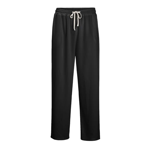 Waffle Pants Men Textured Drawstring Waist Solid Wide Leg Trousers Loose Fit Lightweight Breathable Hiking Sweatpants4